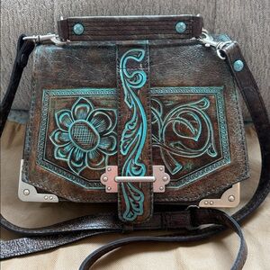 Patricia Nash Tooled Turquoise Stella Satchel Crossbody Purse